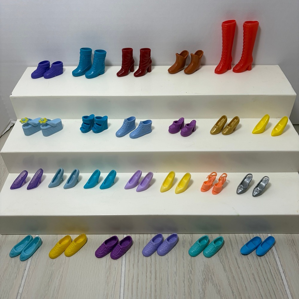 24 Pairs Mattel Barbie and Misc. Fashion Doll Shoes Lot Boots Heels Sneakers